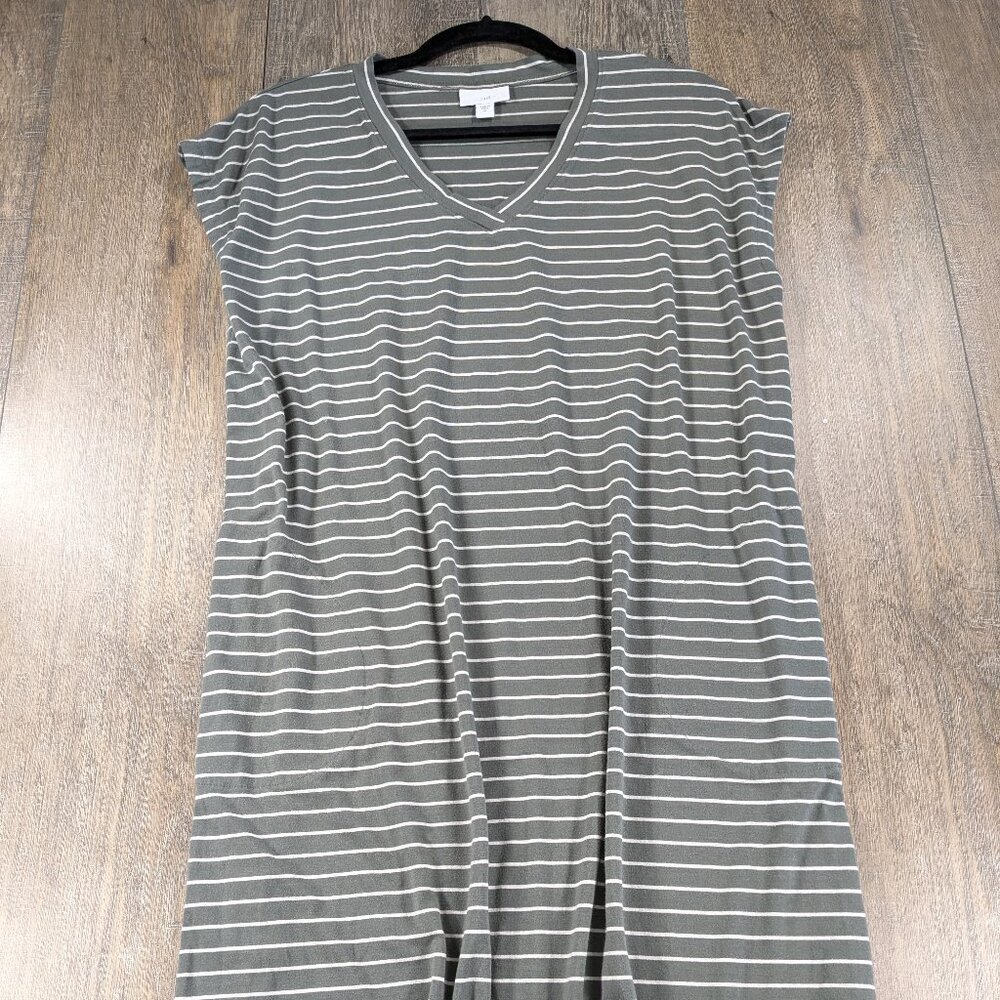 J. Jill Gray and White Striped Midi Dress